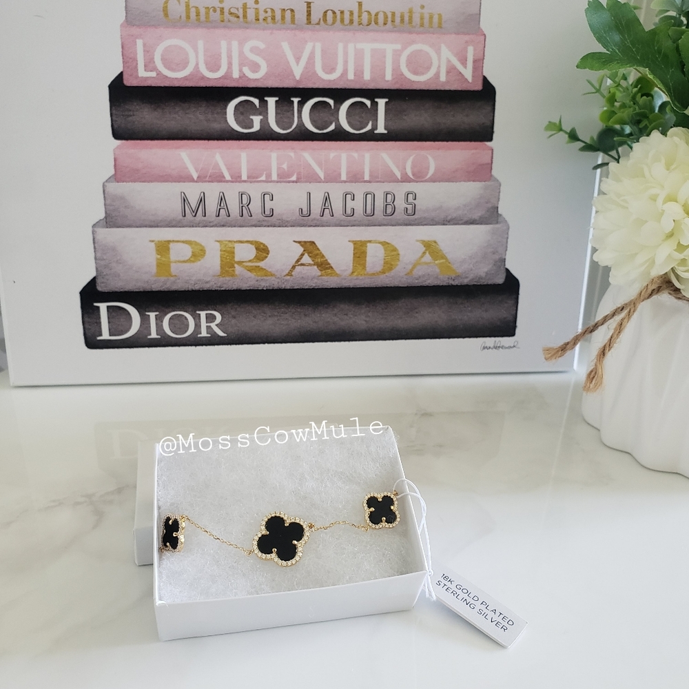 Black and Gold Clover Bracelet by Rachel Zoe